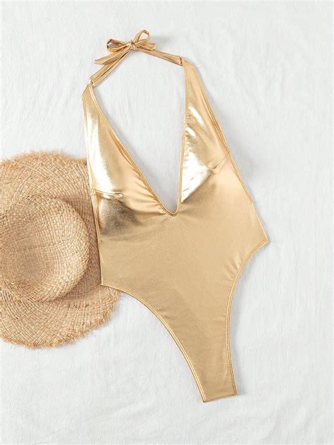 women's metallic one piece swimsuit